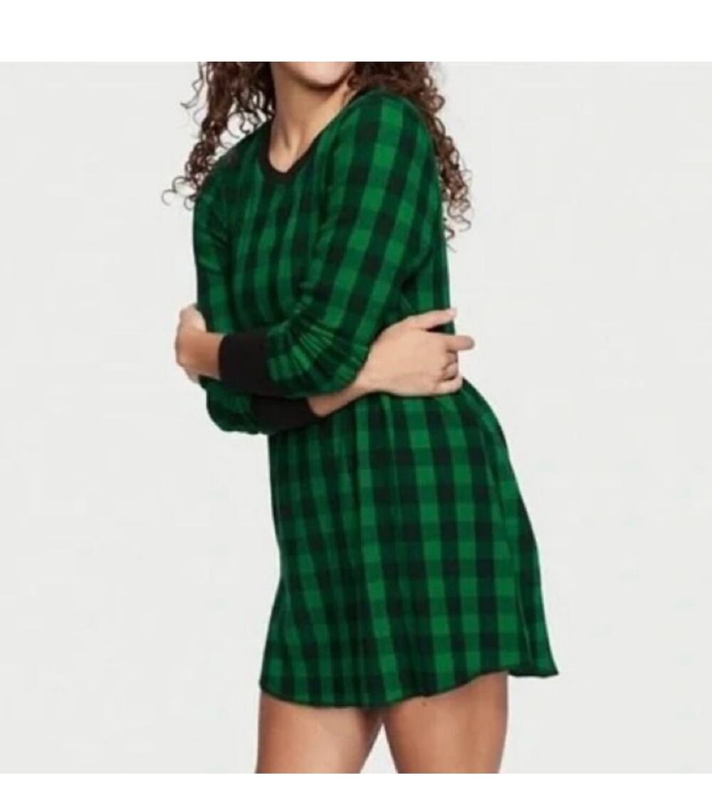Victorias Secret Green Black Gingham Nightgown Size Large